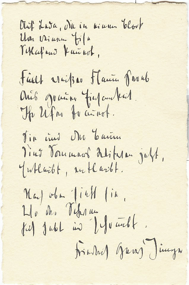 F.G. Jünger: Albumblatt mit Gedicht