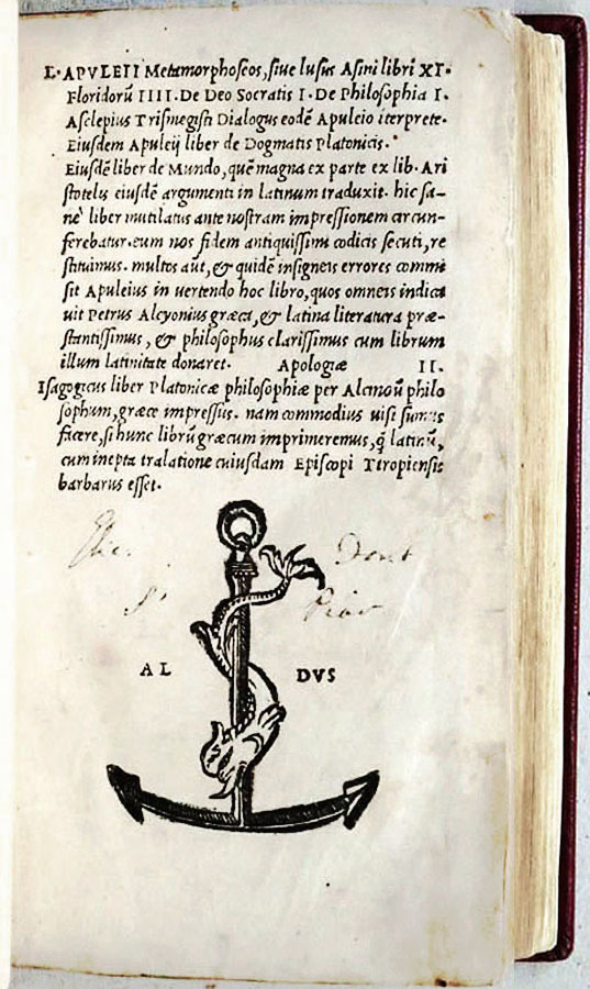 Lucius Apuleius Madaurensis — Ἀλκίνοος, Albinus: Metamorphoseos, siue lusus Asini libri XI. Venedig: Aldus Manutius / Andreas Torresanus, 1521